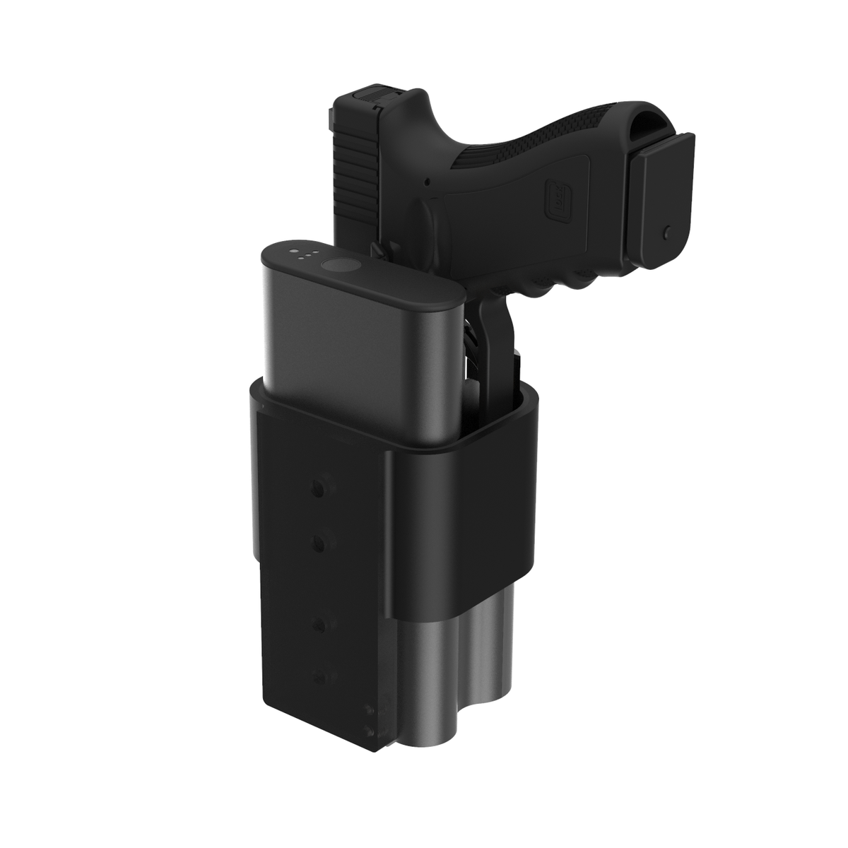 Reach 2S biometric handgun safe — studio view showing fingerprint sensor and holster body